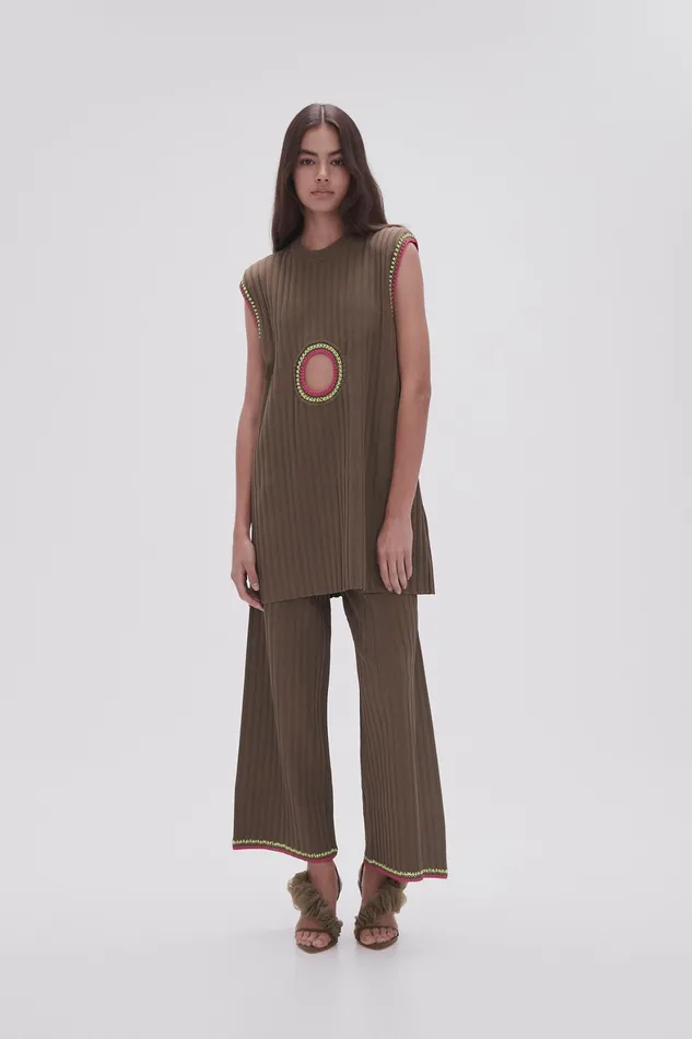 Aje Tazia Crochet Edge Mini Dress Deep Olive Women Dresses