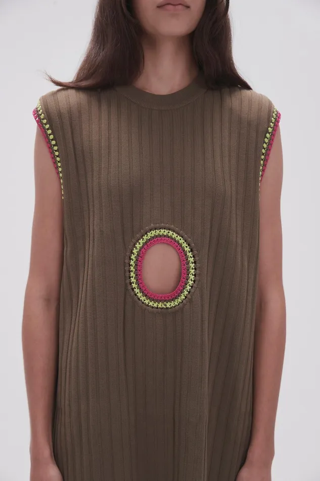 Aje Tazia Crochet Edge Mini Dress Deep Olive Women Dresses