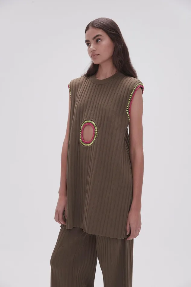 Aje Tazia Crochet Edge Mini Dress Deep Olive Women Dresses