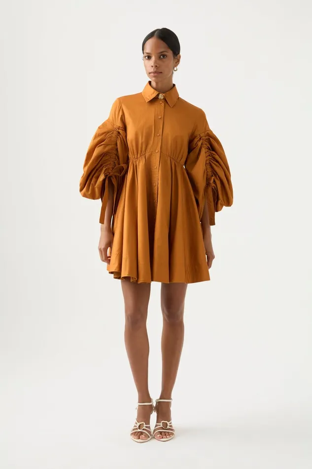 Aje Utopia Drawstring Mini Dress Chestnut Brown Women Dresses
