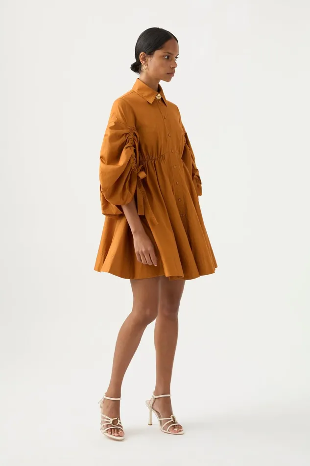 Aje Utopia Drawstring Mini Dress Chestnut Brown Women Dresses
