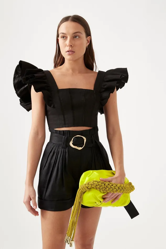 Aje Vanades Frill Crop Top Black Women Tops