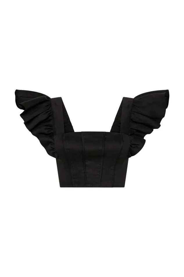 Aje Vanades Frill Crop Top Black Women Tops