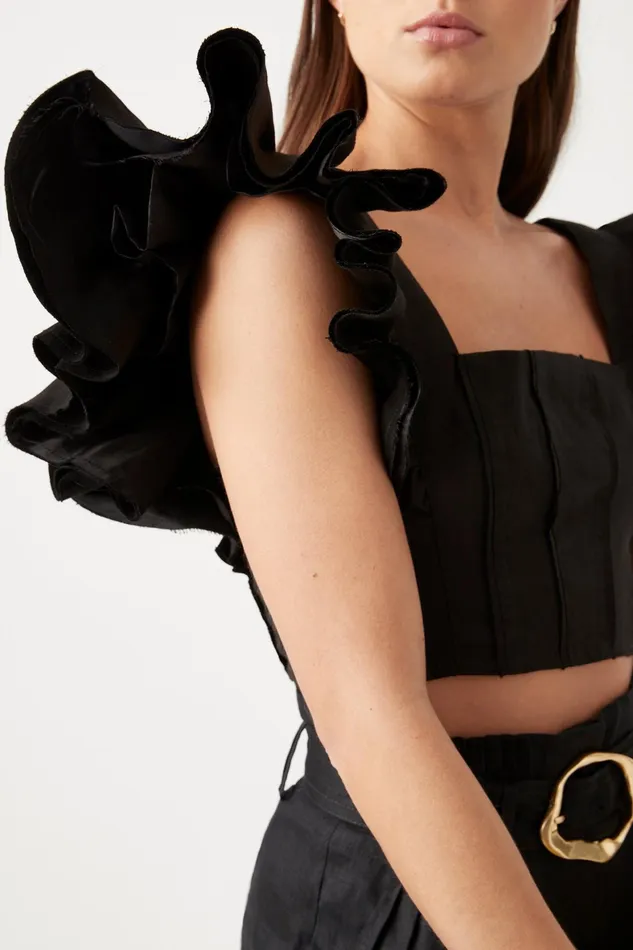Aje Vanades Frill Crop Top Black Women Tops
