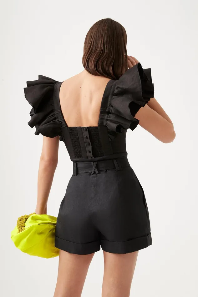 Aje Vanades Frill Crop Top Black Women Tops