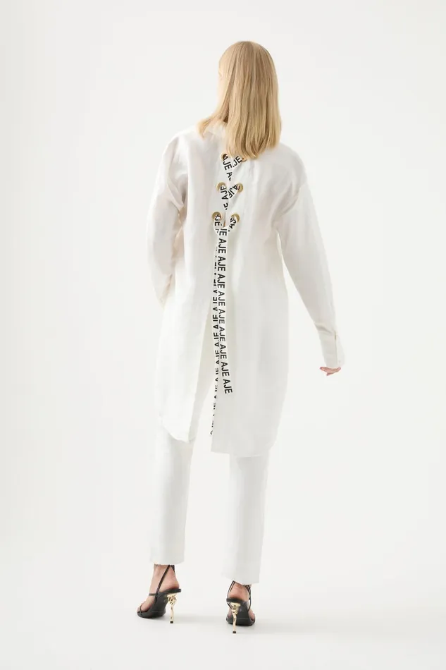 Aje Virtuous LaceUp Longline Shirt Ivoryblack Women Tops