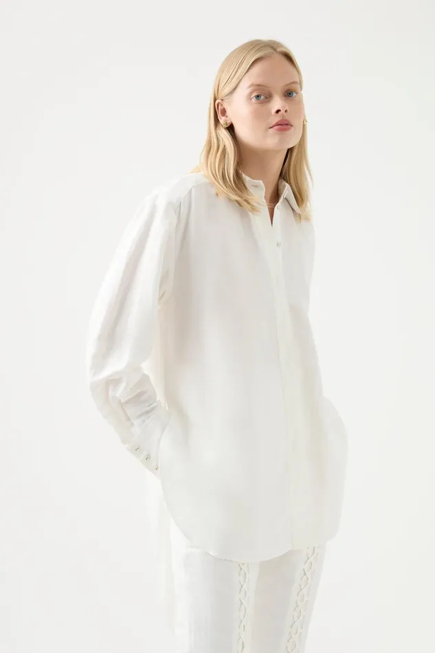 Aje Virtuous LaceUp Longline Shirt Ivoryblack Women Tops