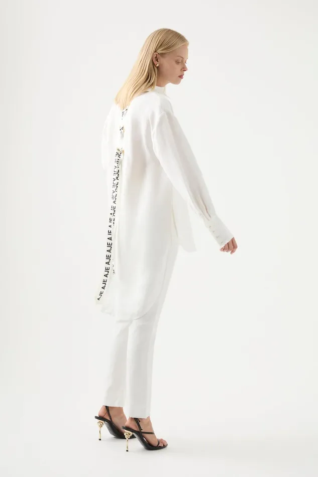 Aje Virtuous LaceUp Longline Shirt Ivoryblack Women Tops