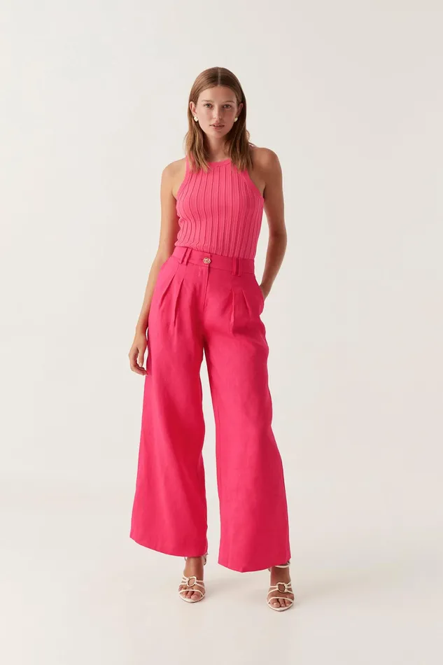 Aje Vista High Waist Wide Leg Pant Bougainvillea Red Women Pants