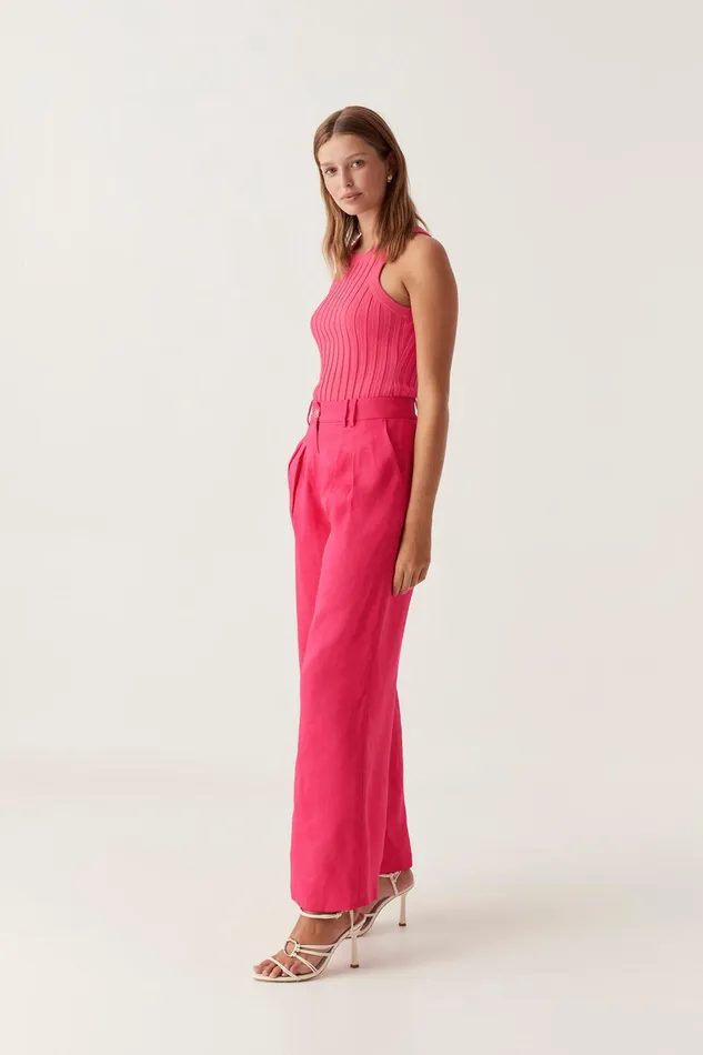 Aje Vista High Waist Wide Leg Pant Bougainvillea Red Women Pants