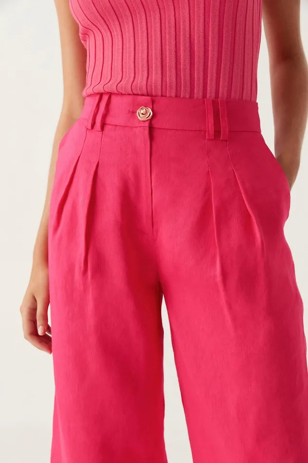 Aje Vista High Waist Wide Leg Pant Bougainvillea Red Women Pants