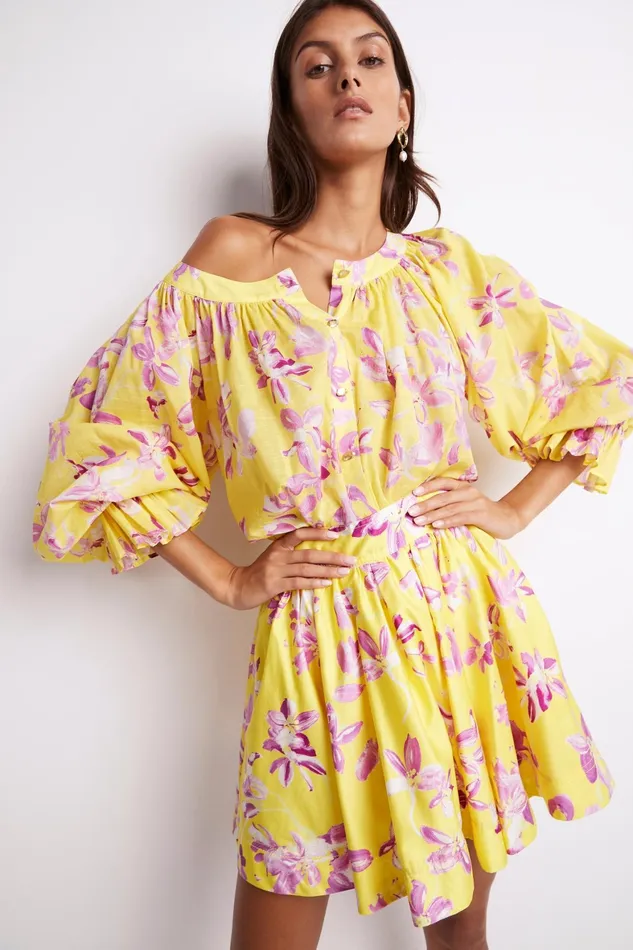Aje Wildflower Mini Skirt Sunshine Fuchsia Floral Women Skirts