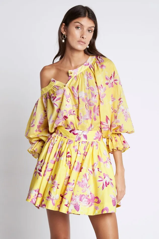 Aje Wildflower Mini Skirt Sunshine Fuchsia Floral Women Skirts