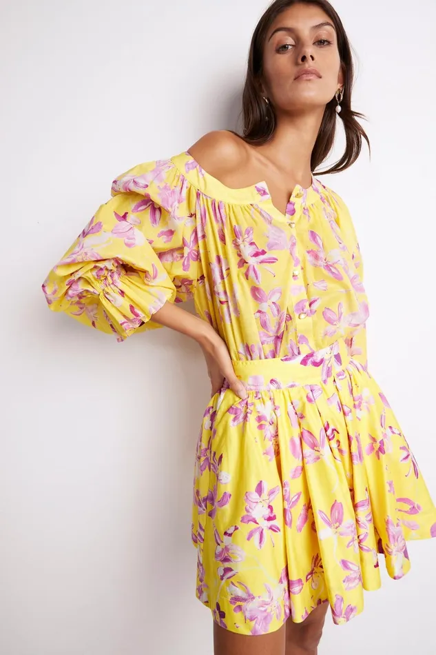 Aje Wildflower Mini Skirt Sunshine Fuchsia Floral Women Skirts