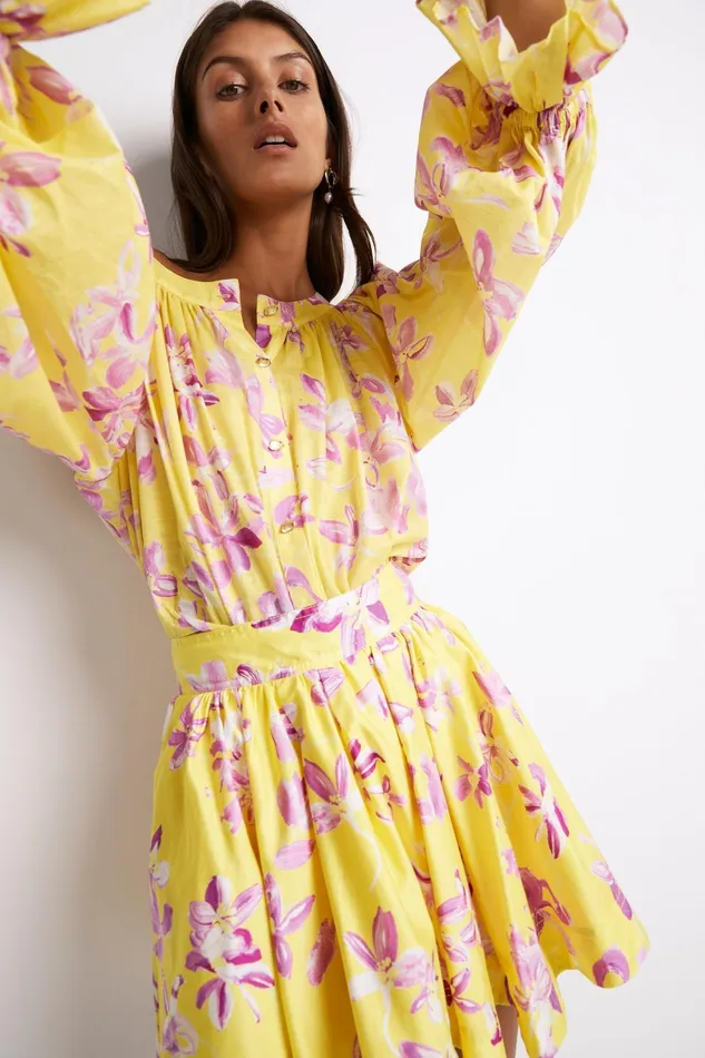 Aje Wildflower Mini Skirt Sunshine Fuchsia Floral Women Skirts