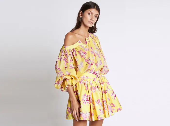 Aje Wildflower Mini Skirt Sunshine Fuchsia Floral Women Skirts