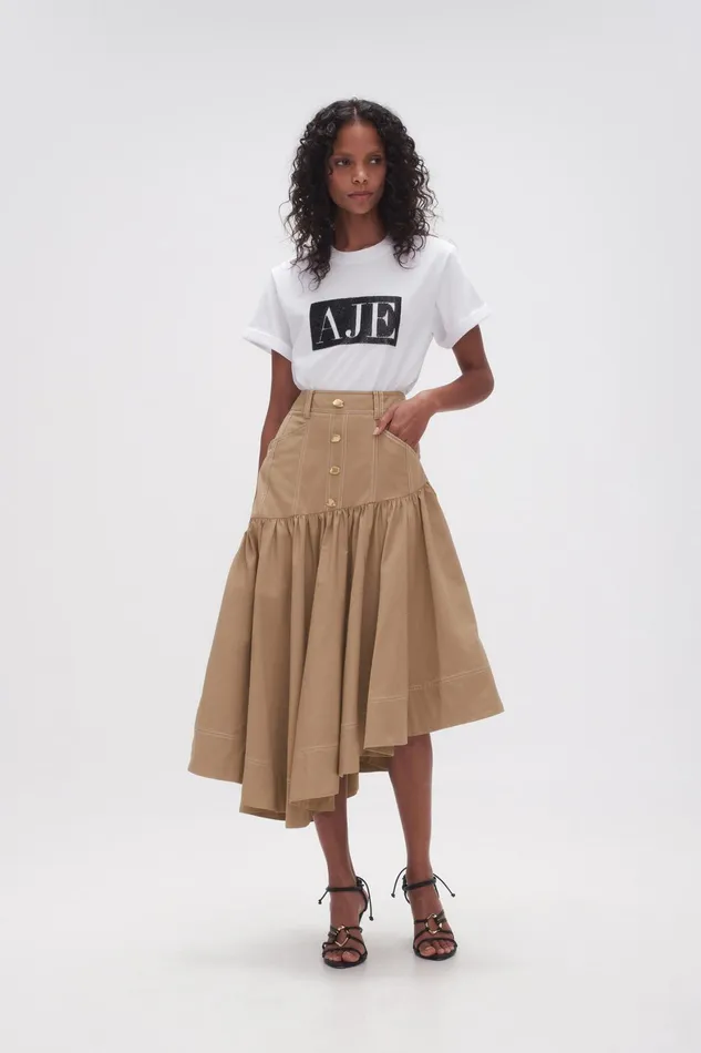 Aje Willow Utility Midi Skirt Taupe Grey Women Skirts