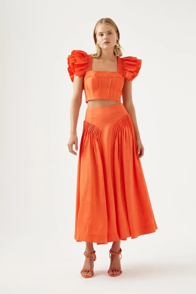 Aje Yves Midi Skirt Orange Women Skirts