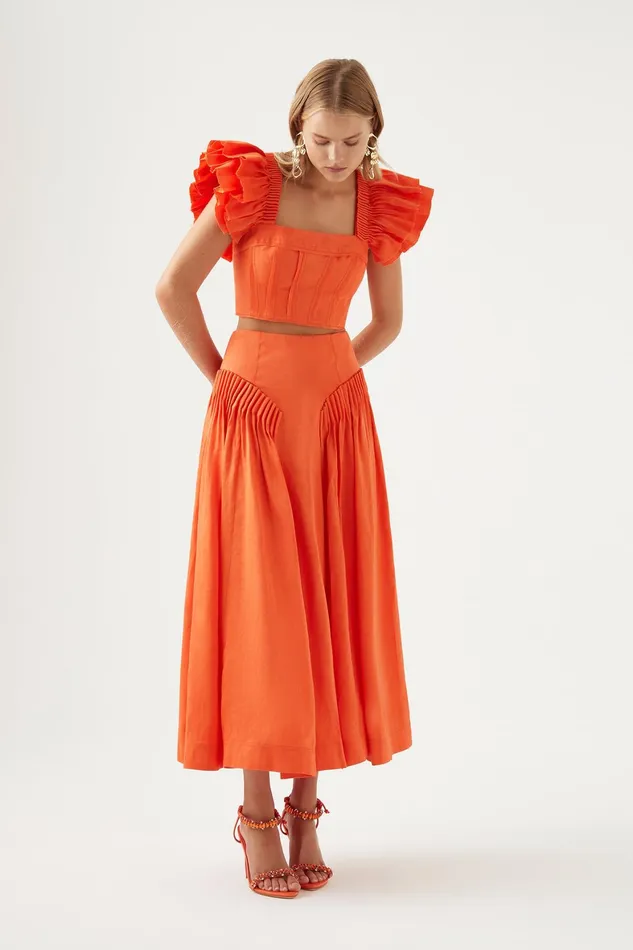 Aje Yves Midi Skirt Orange Women Skirts