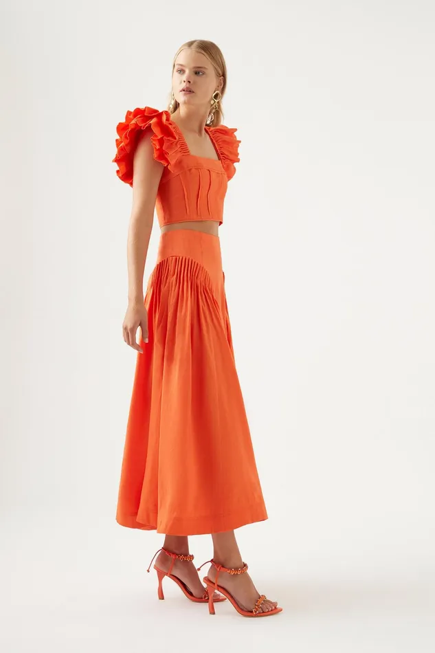 Aje Yves Midi Skirt Orange Women Skirts