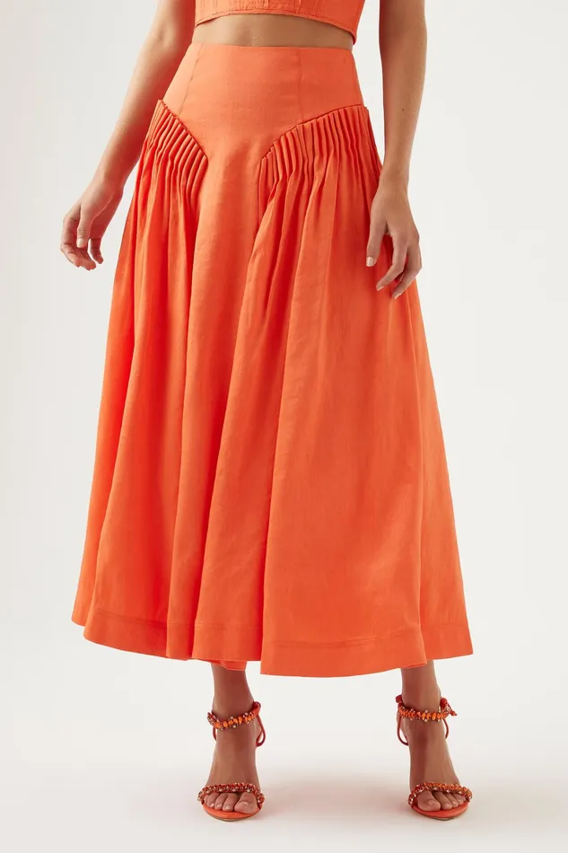 Aje Yves Midi Skirt Orange Women Skirts
