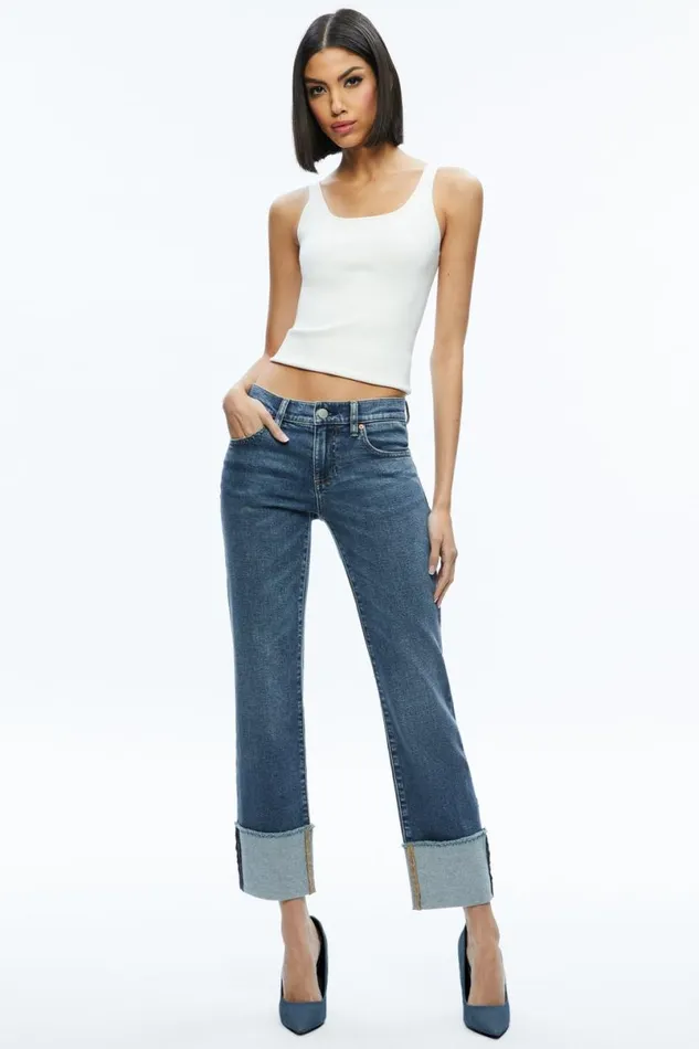 Alice Olivia Abilene Cuffed Jean Lola Blue Women Pants
