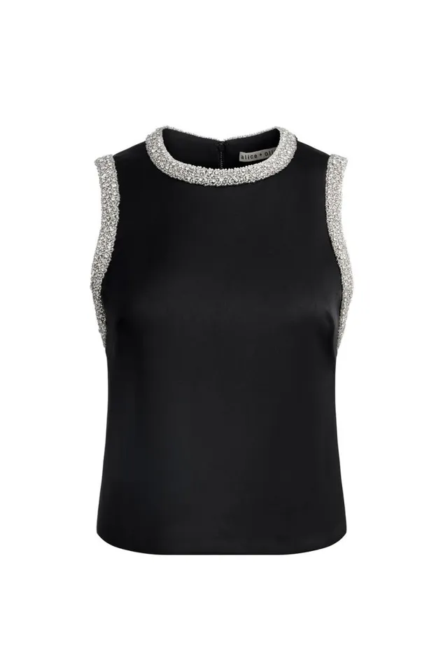 Alice Olivia Amal Embellished Tank Black Women Tops