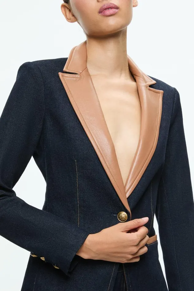 Alice Olivia Breann Fitted Blazer Dark Rinse Women Outerwear