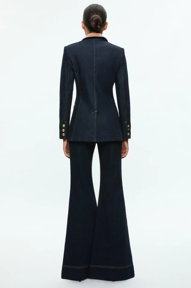 Alice Olivia Breann Fitted Blazer Dark Rinse Women Outerwear
