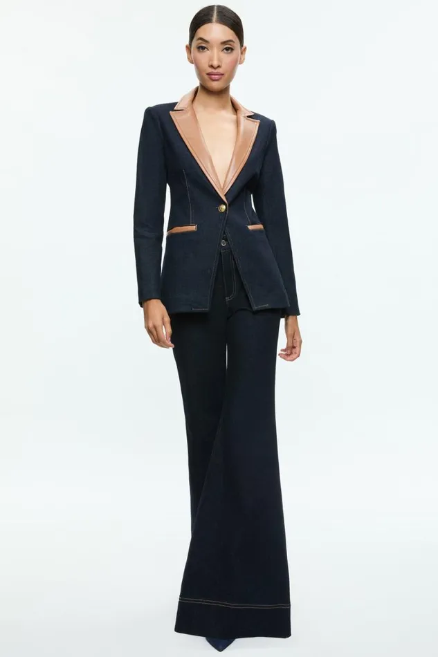 Alice Olivia Breann Fitted Blazer Dark Rinse Women Outerwear