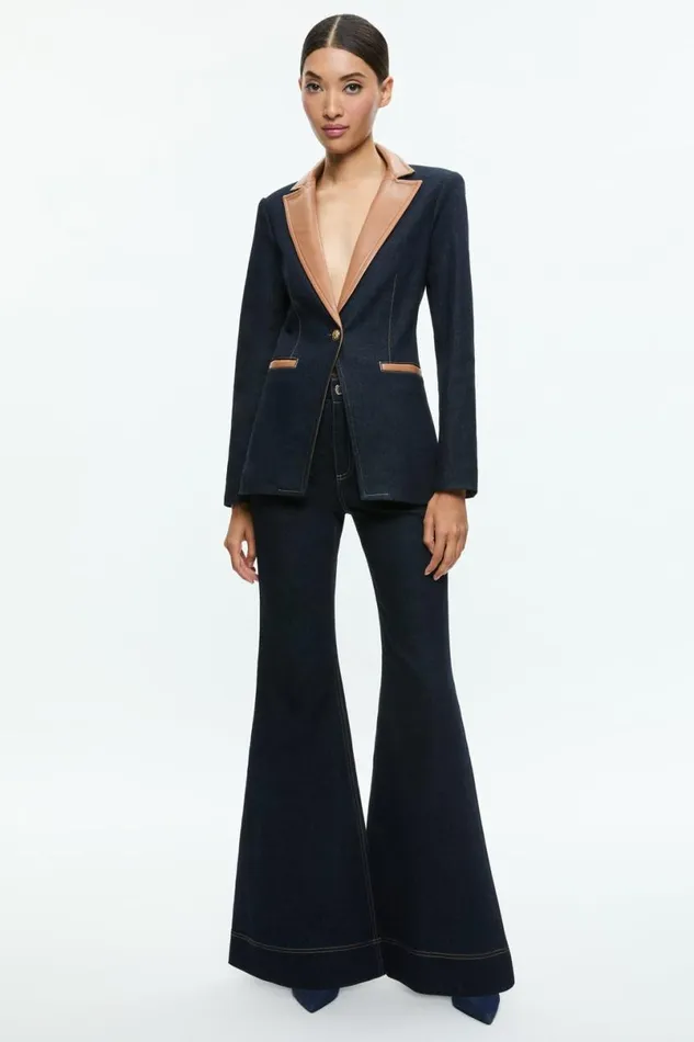 Alice Olivia Breann Fitted Blazer Dark Rinse Women Outerwear