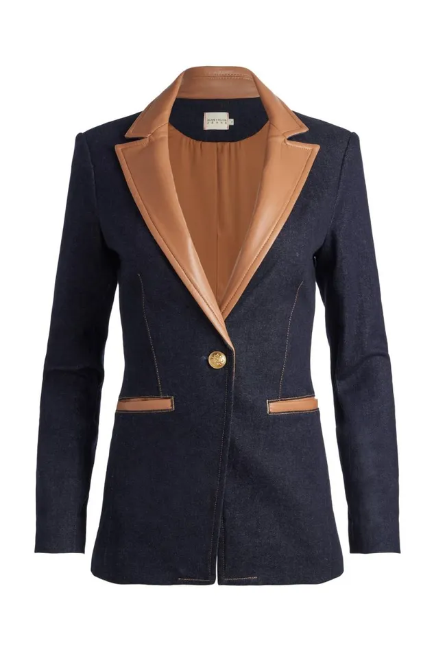 Alice Olivia Breann Fitted Blazer Dark Rinse Women Outerwear