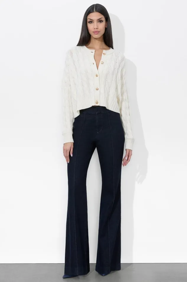 Alice Olivia Cecilie Cableknit Cardigan Ecru Women Sweaters