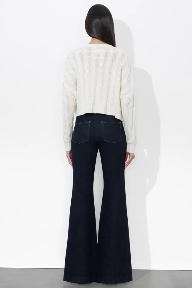 Alice Olivia Cecilie Cableknit Cardigan Ecru Women Sweaters