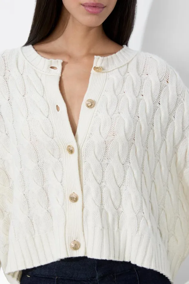 Alice Olivia Cecilie Cableknit Cardigan Ecru Women Sweaters