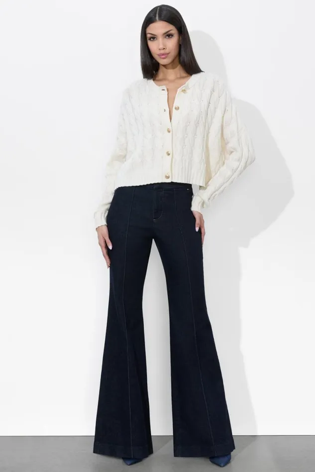Alice Olivia Cecilie Cableknit Cardigan Ecru Women Sweaters
