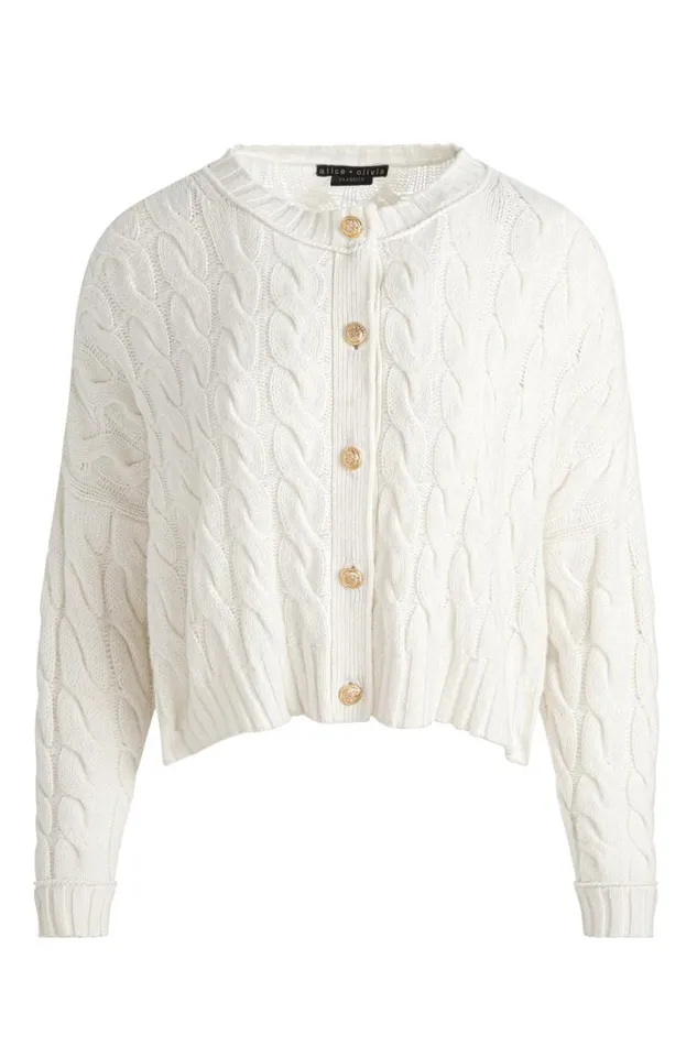 Alice Olivia Cecilie Cableknit Cardigan Ecru Women Sweaters