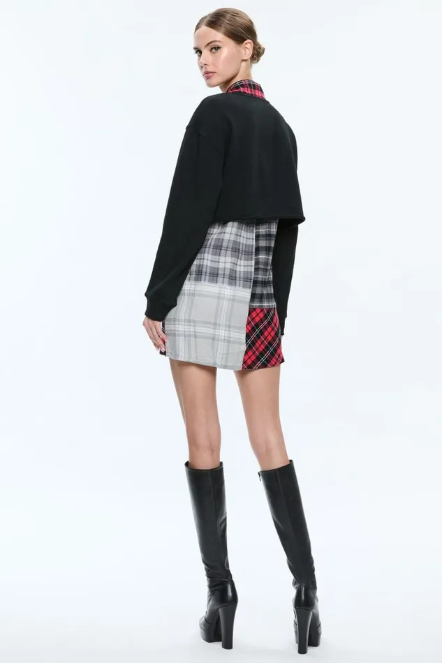 Alice Olivia Charis Mixed Media Mini Dress Black Multi Women Dresses