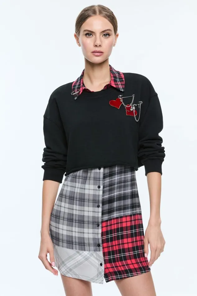 Alice Olivia Charis Mixed Media Mini Dress Black Multi Women Dresses
