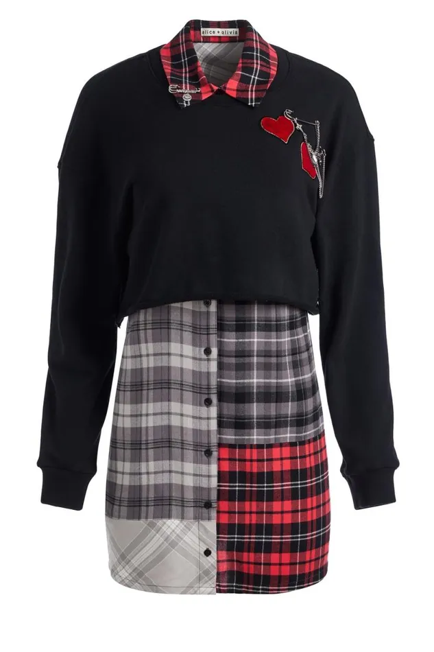 Alice Olivia Charis Mixed Media Mini Dress Black Multi Women Dresses