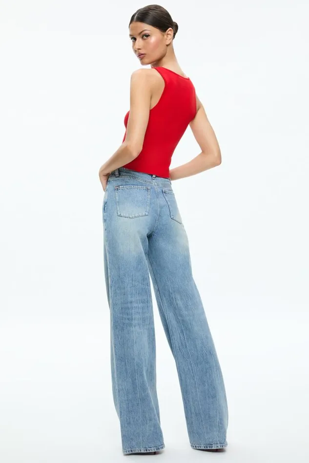 Alice Olivia Daryn Button Through Cropped Tank Red Apple Women Tops