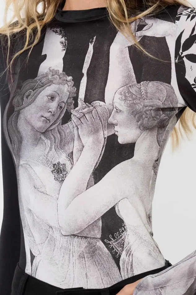 Alice Olivia Delaina Mock Neck Top Renaissance Fresco Women Tops