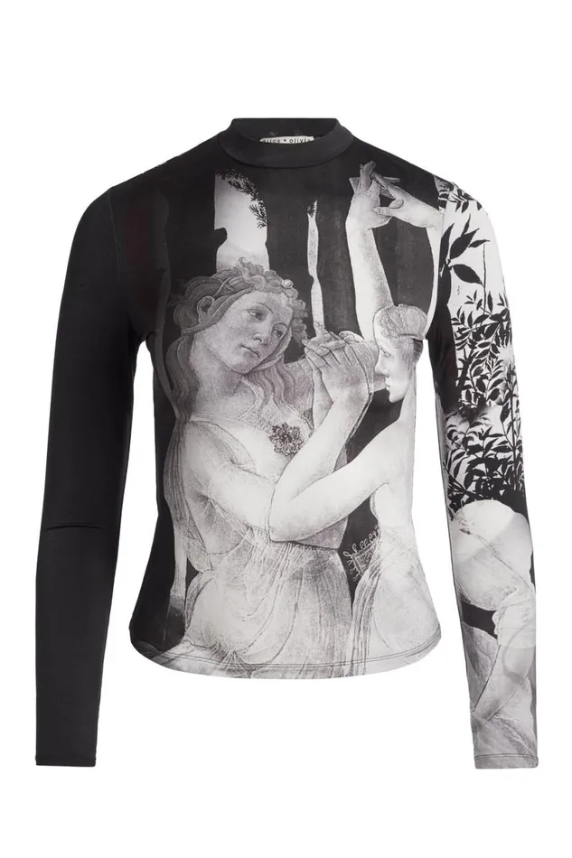 Alice Olivia Delaina Mock Neck Top Renaissance Fresco Women Tops