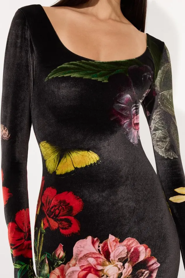 Alice Olivia Delora Velvet Midi Dress In The Wind Floral Women Dresses