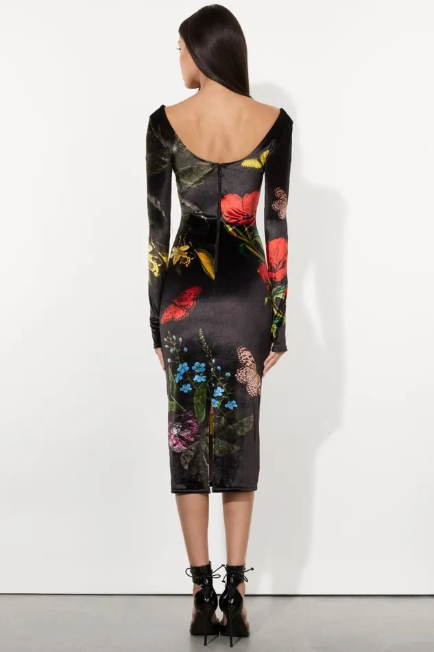 Alice Olivia Delora Velvet Midi Dress In The Wind Floral Women Dresses