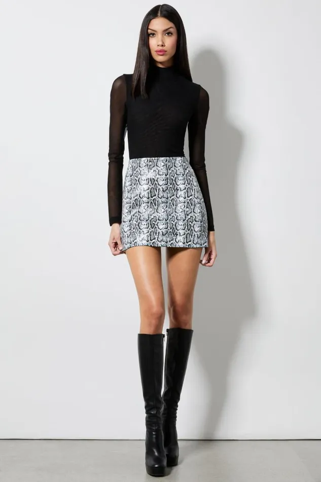 Alice Olivia Elana Vegan Mini Skirt Off Whiteblack Python Women Skirts