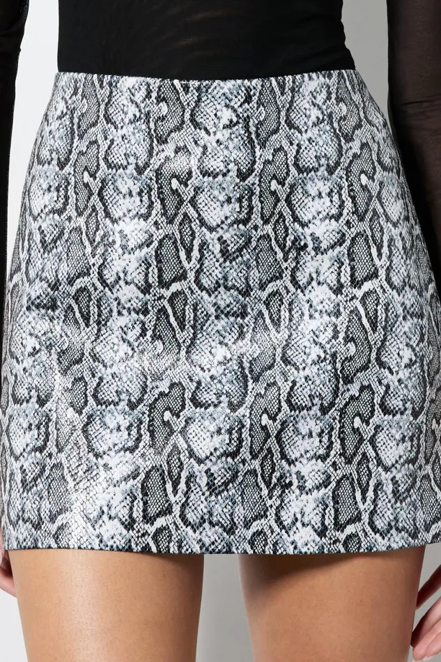Alice Olivia Elana Vegan Mini Skirt Off Whiteblack Python Women Skirts