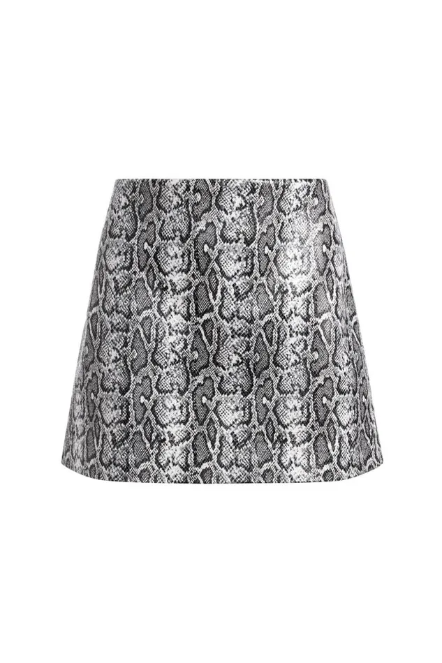 Alice Olivia Elana Vegan Mini Skirt Off Whiteblack Python Women Skirts