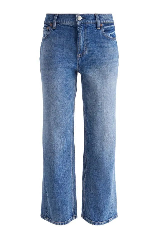 Alice Olivia Ernie Cropped Low Rise Buckle Back Baggy Jean Brooklyn Blue Women Pants