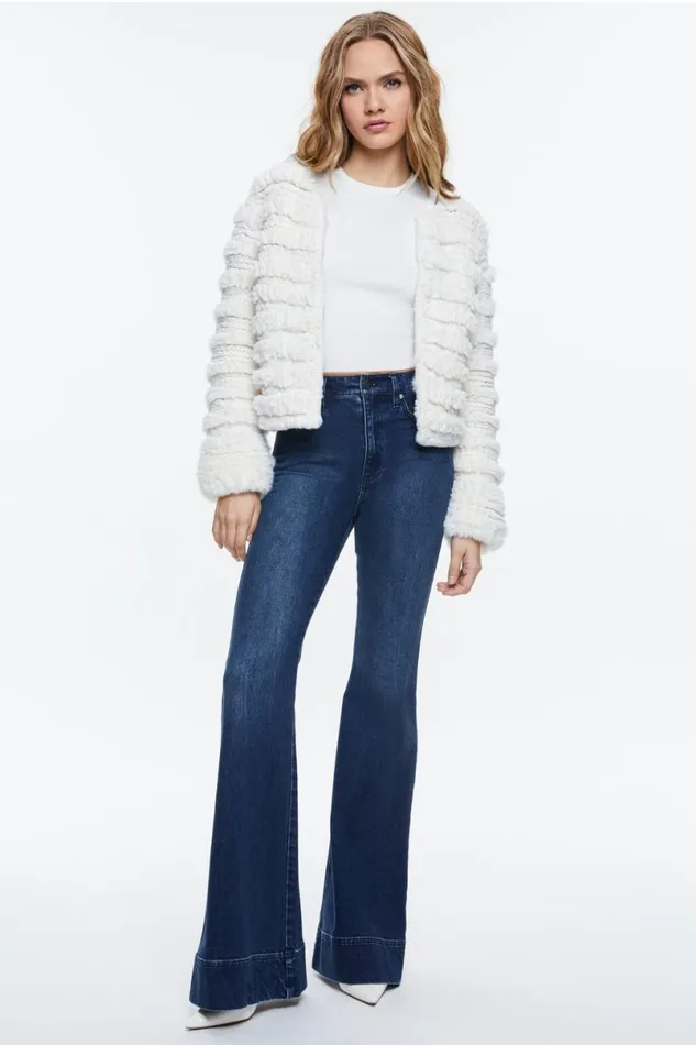 Alice Olivia Fawn Faux Fur Jacket Ecru Women Outerwear